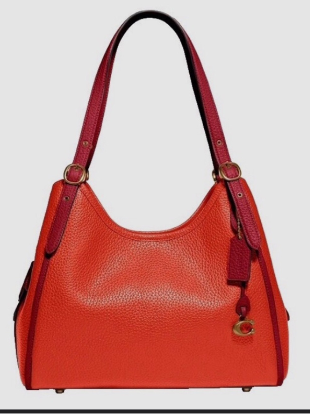 Coach Shoulder bag Lori leather colorblock red/orange adjustable straps brass